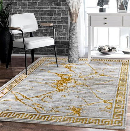 GLORY RUGS Area Rugs Marble 5X7 Cream Gold Carpet Modern Abstract Rug Living Room Dining Bedroom Rug - color: Cream, size: 5' x 7' (Rectangular)