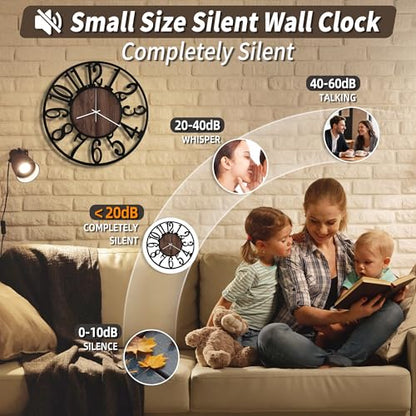 Maxstar 16" Silent Wall Clock – Battery Operated, Rustic Metal & Wood - color: Brown, size: 16 Inch