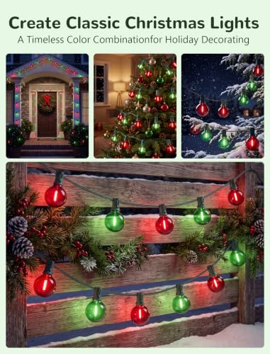 25Ft G40 LED Red Green Outdoor String Lights, 27 Shatterproof Globe Bulbs - color: Red/Green, size: 25Ft