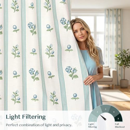 Pinch Pleat Linen Blend Curtains Blue Stripe Floral, 40"W x 95 Inches Long - color: Blue Stirpe, size: 40"W x 95"L (Pack of 2)