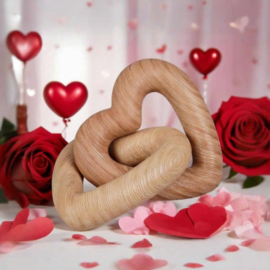Guichifun Resin Heart Wood Finish Sculpture Valentines Day Decor - color: Wood Finish