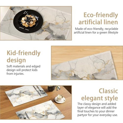Placemats Set of 6, Abstract White Marble Texture Linen Placemats 12x18 Inch, Heat Resistant Table Mats, Washable Non Slip Place Mats for Dining Table Kitchen Home - color: Abstract White Marble Texture