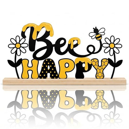 Bee Happy Table Decor Centerpiece, Bumble Bee Metal Table Sign - style: Bee Happy