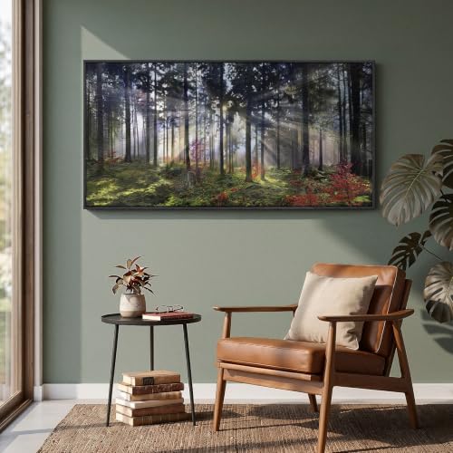 Large Framed Modern Forest Landscape Wall Art for Living Room, 60x30 Inch - color: Red Green
