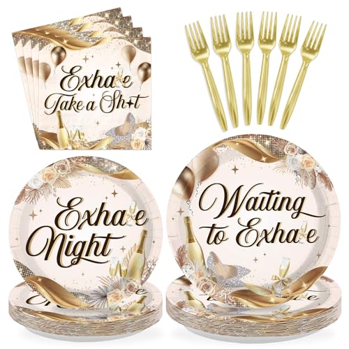 96Pcs Exhale Night Champagne Party Supplies,Serves 24 - style: Luxury Champagne Party Plates