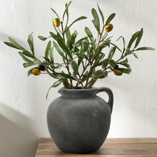 5.6 Inch Vintage Farmhouse Ceramic Vase, Antique Terracotta Vase with Handle Boho Decor Decorative Vase, Rustic Vase for Home Decor Living Room Book Shelf Table Coffee Desk Dining Fireplace - color: Black Bronze- 5.6"