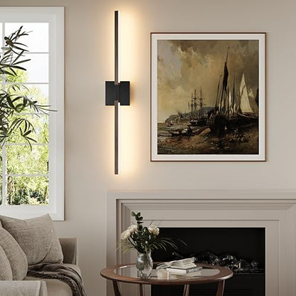 Rayogale Black Walnut Rechargeable Wall Sconce with Remote Control, 24 Inch - color: Black & Walnut, size: 24 Inch(2 Pack)