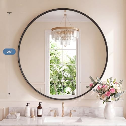 DUMOS Round Wall Mirror 28 Inch, Bathroom Wall Circle Mirror - color: Classic Black, size: 28"L x 28"W