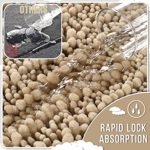 Yimobra Bathroom Rugs Sets 2 Piece, Super Absorbent Bath Mat Set,Pale Khaki - color: Pale Khaki, size: 32''x20''+24''x17''