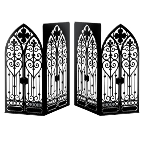 Peacoblue 5.5"x4.3"x8.3" Metal Bookends, Heavy Duty Book Ends for Shelves - style: Gothic Ornate Door
