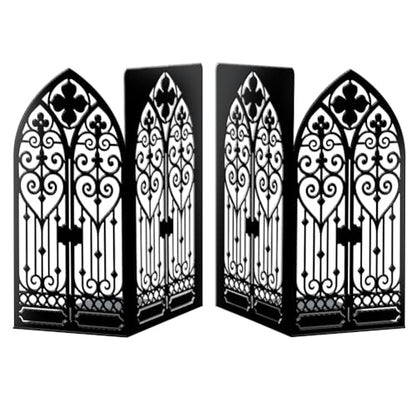 Peacoblue 5.5"x4.3"x8.3" Metal Bookends, Heavy Duty Book Ends for Shelves - style: Gothic Ornate Door