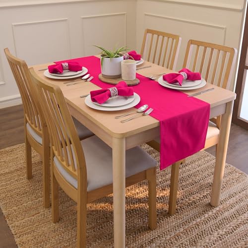 Encasa XO Table Runner, Cotton Canvas Dining Runner 13"x72" - color: Hot Pink, size: 13x72 in