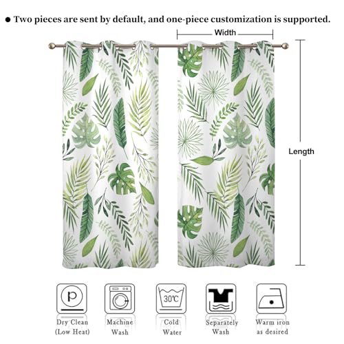 Watercolor Green Tropical Leaf Window Curtains Set 2 Panels 45" L x 29" W - color: Green & White, size: 29"W x 45"L (Pack of 2)