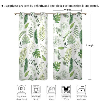 Watercolor Green Tropical Leaf Window Curtains Set 2 Panels 45" L x 29" W - color: Green & White, size: 29"W x 45"L (Pack of 2)