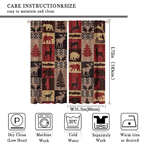 Vintage Check Black Bear Blackout Curtains for Bedroom,Rustic Country Farmhouse Cabin Elk Tree Plaid Window Drapes - Thermal Insulated and Noise Reduction,2 Panels 72L x 31.5Ws - color: Vintage Check Black Bear, size: 31.5"W x 72"L (Pack of 2)