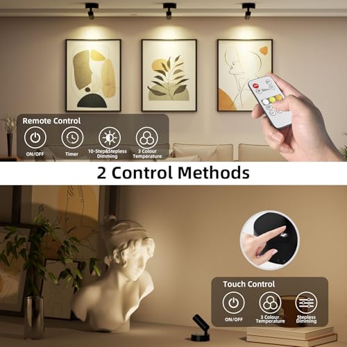 Spotlights Indoor with Remote & Touch Dimmable 3CCT, 5500mAh Battery Picture Lights Uplights Indoor with Timer, Mini Uplighting for Painting Tree Wall Gallery Hallway Lights(2 Pack) - color: 2 x Black