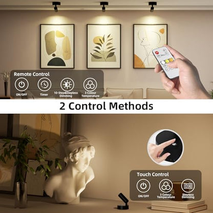 Spotlights Indoor with Remote & Touch Dimmable 3CCT, 5500mAh Battery Picture Lights Uplights Indoor with Timer, Mini Uplighting for Painting Tree Wall Gallery Hallway Lights(2 Pack) - color: 2 x Black