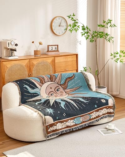 Erke Chair Recliner Cover Boho Throw Blanket Hippie Room Decor Wall Hanging Tapestry Outdoor Picnic Camping Rug Mattress Beach Towel Sofa Furniture Slipcover Bohemian 50”x70” The Sun and Moon Stars - color: The Sun and Moon