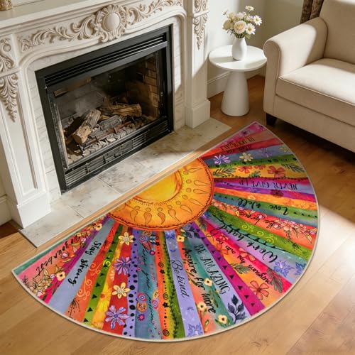 Likiyol Sun Entryway Rug 2x4 Small Rug, Half Circle Door Mat Indoor Entrance Inspirational Non Slip Rugs for Entryway, Soft Washable Faux Wool Small Throw Rugs for Entry, Kitchen, Fireplace, Low-Pile - size: 2' x 3'11" (Semicircular)