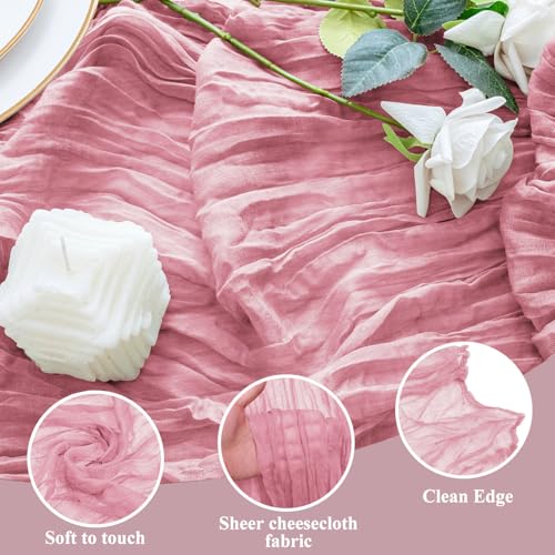 Cheesecloth Table Runner 10FT Pink Boho Gauze Rustic Sheer Table Runners - color: Pink, size: 1 Pack