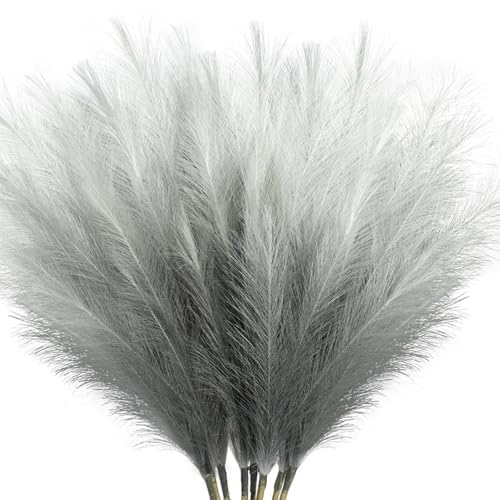 8 Pcs 35.4" Grey Gradient Faux Pampas Grass, Tall Pampas Grass Vase Filler - color: Grey, size: 35.4inch-8Pcs