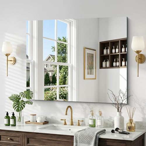 30"x36" Frameless Mirror, Frameless Bathroom Mirror for Over Sink, Rectangle Home Gym Mirror for Wall, Upgraded Shatterproof Wall Mount Vanity Mirror for Bedroom, Living Room, Entryway - color: Frameless, size: 30"L x 36"W