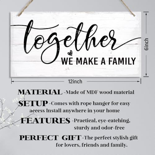 Family Wooden Hanging Sign – “Together We Make a Family” Decorative Wall Plaque with Rope, Farmhouse Living Room, Entryway for Bedroom Wall Art for Home - color: Color 10
