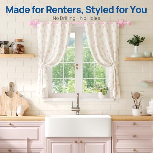 ENJOYBASICS Curtain Rods No Drilling for Renter, 28-47" Adjustable, Pink - color: Pink, size: 27-52"