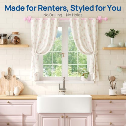 ENJOYBASICS Curtain Rods No Drilling for Renter, 28-47" Adjustable, Pink - color: Pink, size: 27-52"