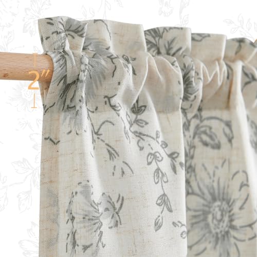 jinchan Grey Floral Linen Kitchen Tier Curtains and Valance Set 3 Pieces - color: Alice | Grey on Linen, size: 26"W x 36"L (Pack of 3)