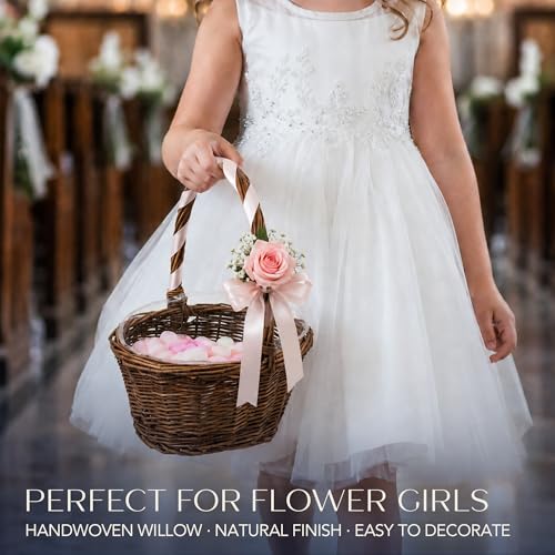 Royal Imports Small Oval Flower Girl Basket for Wedding 8.9" x 6.8" x 10.5"