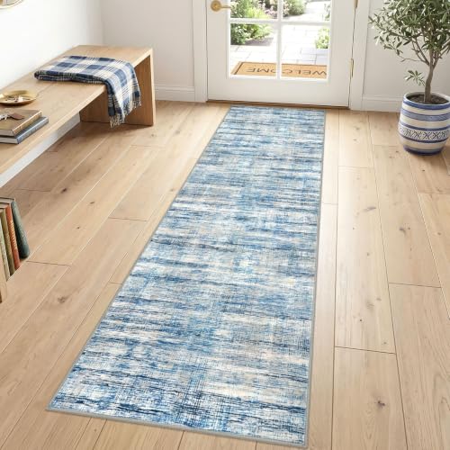 KOZYFLY Modern Washable Rug Runner 2x7 Hallway Runner Rug Blue Beige - color: Blue Beige, size: 2' x 7' (Runner)