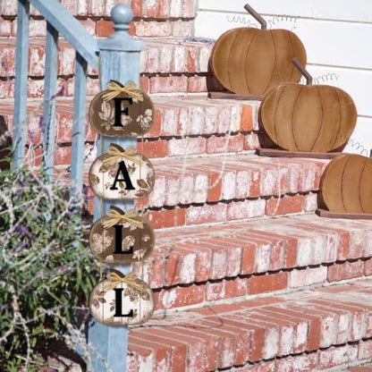 Britimes Fall Pumpkin Welcome Door Sign, Wooden for Front Door - style: Brown Fall Maple Leaf