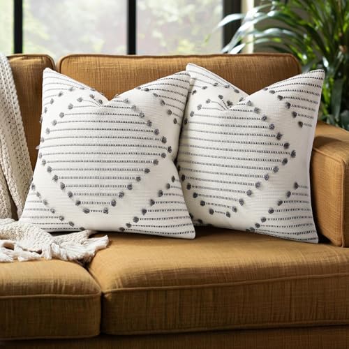 Mecatny Boho Outdoor Throw Pillow Covers 16x16 Set of 2 Grey & Cream White - color: Grey, size: 16" x 16" (Pack of 2)