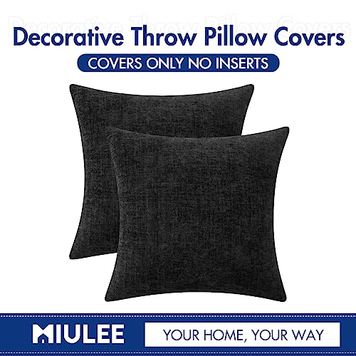 MIULEE Soft Chenille Throw Pillow Covers Black 16x16 Inch Pack of 2 - color: Black, size: 16" x 16" (Pack of 2)