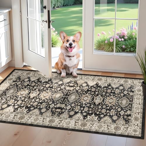Black Entryway 2x4 Runner Rug: Runners for Kitchen Washable Non-Slip Soft - color: Black, size: 2' x 4' (Rectangular)