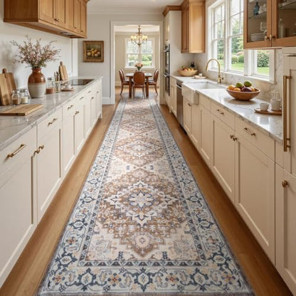 Lofus 2'6" x 14' Hallway Kitchen Washable Runner Rug, Long Carpet Brown - color: Floral Brown, size: 2'6 x 14' (Runner)