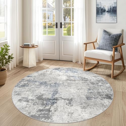 DMOYEST 5ft Round Area Rug for Living Room Washable Non Slip Circle Rug - color: Grey Blue, size: 5' (Round)