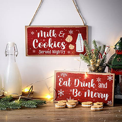 Blulu 2 Pcs Christmas Wooden Signs, Farmhouse Kitchen and Coffee Bar Decor