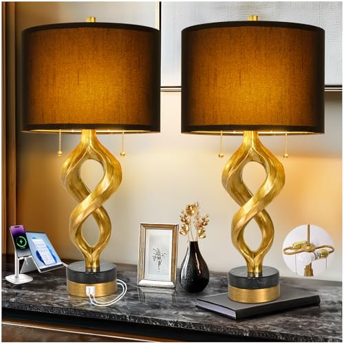 Scenkoy 26” Table Lamp Set of 2 for Bedroom Living Room, Antique Gold Leaf - size: 26 inches Gold Leaf -032