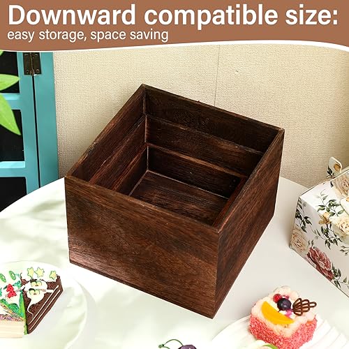 Barydat 3 Pcs Rustic Wood Risers for Display, Square Nesting Cupcake Stands