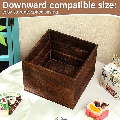 Barydat 3 Pcs Rustic Wood Risers for Display, Square Nesting Cupcake Stands