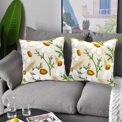Alysheer Floral Embroidered Throw Pillow Cover 18"x18" Set of 2 White Daisy - color: Daisy White, size: 18" x 18" (Pack of 2)