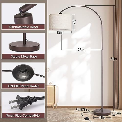 Seaside village Floor Lamp for Living Room, Arc Lamp with Adjustable Head, Modern Tall Lamp with On/Off Pedal Switch, Over Couch Standing Hanging Light for Reading, Bedroom, Office (Brown) - color: Brown