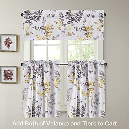 H.VERSAILTEX Valance for Kitchen Windows/Bathroom/Living Room/Bedroom Blackout Window Valance Thermal Insulated Rod Pocket Valance Curtains, 52" W x 18" L, 1 Panel, Floral Pattern in Grey and Yellow - color: Grey/Yellow