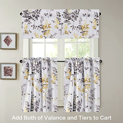 H.VERSAILTEX Valance for Kitchen Windows/Bathroom/Living Room/Bedroom Blackout Window Valance Thermal Insulated Rod Pocket Valance Curtains, 52" W x 18" L, 1 Panel, Floral Pattern in Grey and Yellow - color: Grey/Yellow