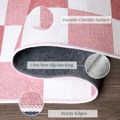 Front Door Mat Outside Entrance - 2x3 Cute Pink White Checkered Rug - color: Checkered - Pink / White, size: 2' x 3' (Rectangular)