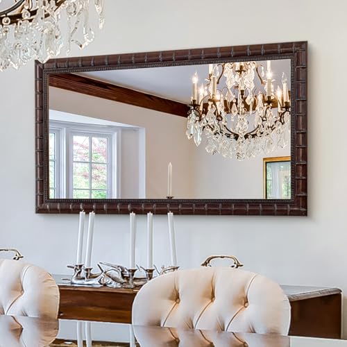 Large Mirrors for Wall Decor, 48'' x 24'' Antique Brozne Wall Mirror with Bamboo-Joint Design, Rectangular Decorative Mirrors for Bathroom, Entryway, Dining Room, Fireplace - color: Bronze, size: 48"L x 24"W