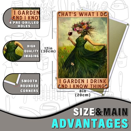 PEACHGARDEN Funny Garden Metal Sign Women's Gift for Yard That's What I Do I Garden I Drink for Patio Porch Home Women Cave 8x12inch - color: Garden and Wine, size: 20X30cm(12*8in)