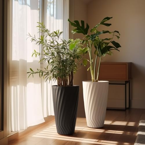 La Jolie Maison 24 Inch Tall Planters, Large Decorative Plant Pots Set of 2 - color: Matte Black